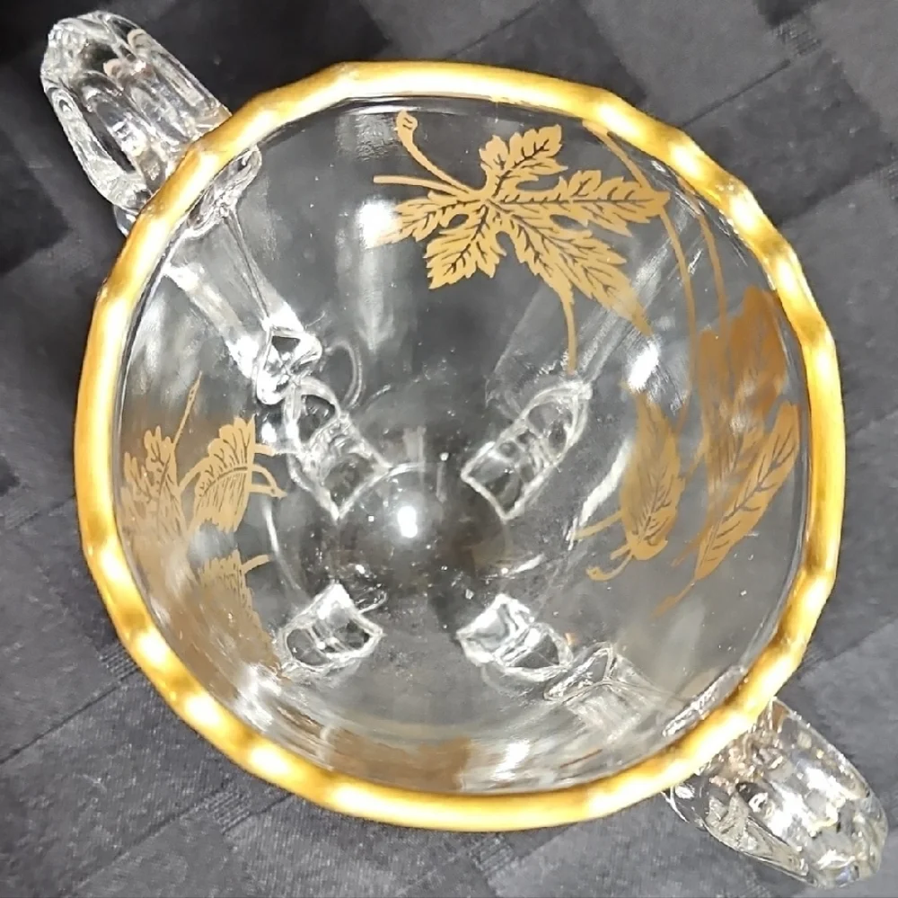 VTG Gold Overlay Rippled Rim and Leaf Motif Footed Creamer & Open Sugar